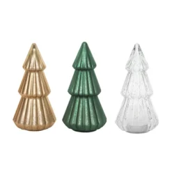Transpac Set Of 3 Glass Light Up Christmas Trees Home Decorations Decorative Objects For Holiday Cheer