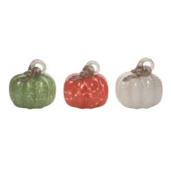 Transpac Glass Mini Iridescent Pumpkin Set Of 3 Fall Harvest Home Decorations For Autumn Thanksgiving Decor