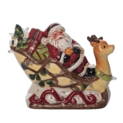 Transpac 8.25 In Holiday Santa Reindeer Sleigh Decorative Object Christmas Dolomite Home Decor