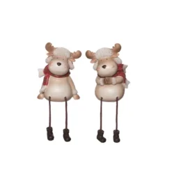 Transpac Smiling Moose Figurine Set Of 2 Decorative Christmas Animal Figurines For Indoor Tabletop And Mantel Decor