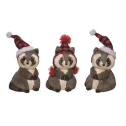 Transpac Foam Playful Raccoon Decor Set Of 3 Christmas Home Decorations Polyester Decorative Objects