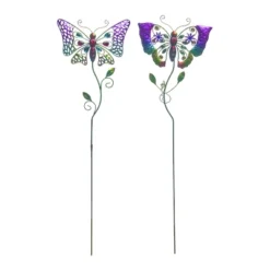 Transpac Metal Butterfly Yard Stakes Set Of 2 Decorative Garden Stakes Multicolored Indoor Outdoor Decor Gift Idea