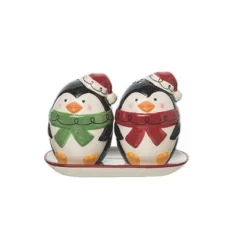 Transpac Dolomite Jolly Penguins Salt And Pepper Shaker Set Of 3 Ceramic Christmas Table Decor Fun Holiday Accent