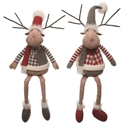 Transpac Plush Reindeer Shelf Sitter Set Of 2 Christmas Home Decorations Polyester Decorative Objects 1 Transpac Plush Reindeer Shelf Sitter Set Of 2 Christmas Home Decorations Polyester Decorative Objects