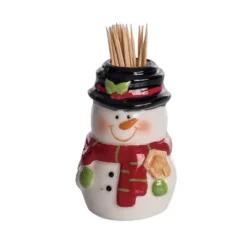 Transpac Ceramic Snowman Toothpick Holder Multicolor Christmas Decoration For Holiday Table Gift Giving