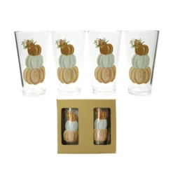 Transpac Floral Pumpkins Glass Tumblers Set Of 4 21oz Fall Harvest Drinkware For Autumn Gatherings And Home Decor