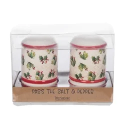 Transpac Dolomite Vintage Holly Salt And Pepper Shaker Set Decorative Ceramic Shakers For Christmas Tabletop Decor