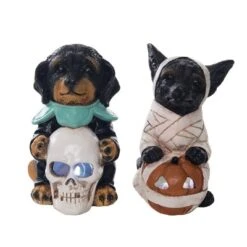 Transpac Light Up Halloween Puppy Figurine Set Of 2 Decorative Home Decorations For Halloween Polyester