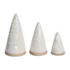 Transpac Ceramic Light Up White Cone Tree With Embossed Design Multicolor Tabletop Sculpture Battery Operated Christmas Decor