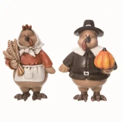 Transpac Set Of 2 Resin Pilgrim Turkey Figurines Colorful Fall Harvest Decor For Tabletop And Mantel Indoor Gifts
