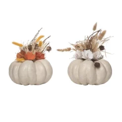 Transpac Pumpkin Floral Arrangement Set Of 2 Fall Harvest Home Decorations For Autumn Thanksgiving Decor