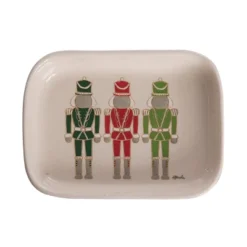 Transpac Ceramic Nutcracker Mini Dish Set Of 2 Multicolor Serving Trays For Christmas Tabletop Decor And Gift Giving