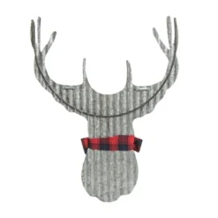 Transpac 23.25 In Gray Metal Christmas Reindeer Wall Decor With Scarf Decorative Iron Sculpture For Holiday Decor