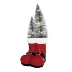 Transpac Light Up Santa Boots Tabletop Sculpture With Silver Trees Battery Operated Christmas Decoration Gift
