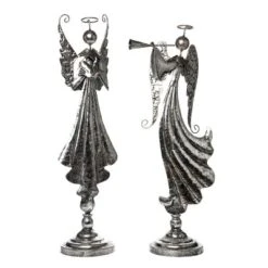 Transpac 21.5 In Silver Christmas Angel Decor Set Of 2 Elegant Metal Holiday Decorative Objects