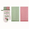 Transpac Fabric Oven Mitt And Towels Gift Set 3 Cotton Kitchen Textiles Multicolored Machine Washable Holiday Decor