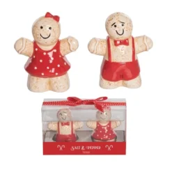 Transpac Dolomite Gingerbread Couple Salt And Pepper Shaker Set Ceramic Christmas Decor For Holiday Celebrations