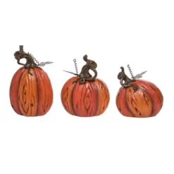 Transpac Set Of 3 Resin Wood Carved Pumpkin Figurines For Fall Harvest Indoor Decor Orange Tabletop Gifts Autumn Celebrations