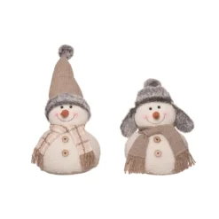 Transpac Plush Rustic Plaid Snowman Set Of 2 Decorative Figurines For Christmas Indoor Tabletop Decorations