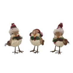 Transpac Foam Sisal Bird Hat Set Of 3 Christmas Home Decorations Decorative Objects For Holiday Cheer