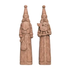 Transpac Large Resin Wood Cut Saint Nick Figurine Set Of 2 - Christmas Decorative Objects For Holiday Cheer
