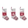 Transpac Cozy Fabric Plush Striped Holiday Stocking With Pom Pom - Soft Polyester Christmas Decor