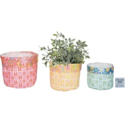 Transpac Fabric Bright Geo Planters Set Of 3 With Liner Colorful Home Decorations For Spring Polyester Planters