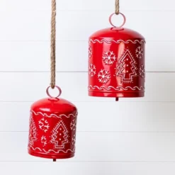 Transpac Metal 11.25 Inch Red Christmas Embossed Bell Set Of 2 For Holiday Decor Bells And Wind Chimes Iron -Transpac GUEST 498d62fa dc52 4fca a55b 4c3e7b700016