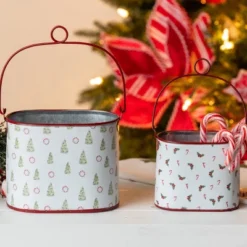 Transpac Metal Candy Cane Lane Containers Set Of 2 Decorative Christmas Sculptures For Indoor Tabletop Decor