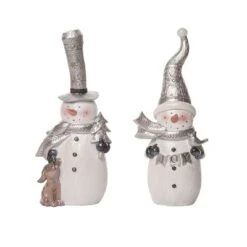 Transpac Small Metallic Snowman Figurine Set Of 2 Christmas Home Decorations Resin Decorative Objects
