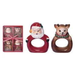 Transpac 8.25 In Holiday Vintage Santa Reindeer Napkin Rings Set Of 4 Dolomite Kitchen Holders For Festive Dining -Transpac GUEST 5236f8d4 afc4 48d7 80de f1a3dd430690