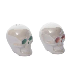 Transpac Dolomite 3 Inch Off White Halloween Iridescent Skull Salt And Pepper Shaker Set Of 2 For Spooky Decor -Transpac GUEST 5322d7e9 1eda 42d4 8fc7 92e416899149