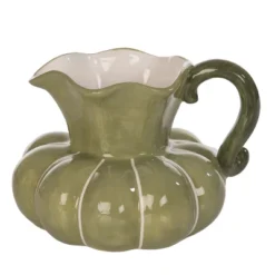 Transpac 34oz Ceramic Pumpkin Pitcher Fall Harvest Beverage Server Green Tabletop Decor For Autumn Gatherings And Gifts