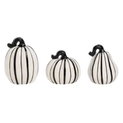 Transpac Dolomite Slim Black And White Pumpkins Set Of 3 For Halloween Decorative Objects
