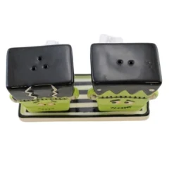 Transpac 2.75 In Frankenstein & Bride Salt & Pepper Halloween Salt And Pepper Shaker , Plate Trick Or Treat (3PC)