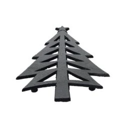 Transpac 9.06 Inch Black Matte Cast Iron Christmas Tree Trivet For Holiday Decor And Kitchen Use