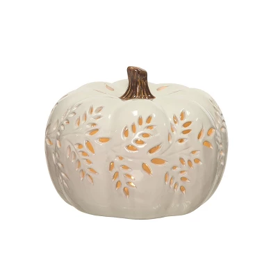 Transpac Dolomite 8.3 In. White Harvest Large Light Up Carved Vine Pumpkin 1 Transpac Dolomite 8.3 In. White Harvest Large Light Up Carved Vine Pumpkin