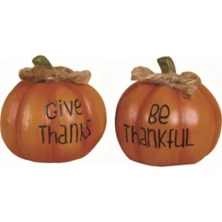 Transpac Resin Mini Pumpkin Set Of 2 Decorative Figurines Fall Harvest Orange Tabletop Decor For Autumn Celebrations