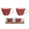 Transpac Dolomite Christmas Mushroom Tea Cups Set Of 2 Decorative Ceramic Mugs Multicolor 7.8oz For Holiday Cheer
