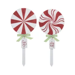 Transpac Peppermint Stake Set Of 2 Decorative Garden Stakes For Christmas Indoor Outdoor Holiday Decor Gift Giving