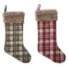 Transpac Green And Red Plaid Fabric Christmas Stockings Set Of 2 Holiday Home Decorations Polyester