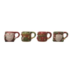 Transpac Christmas Ceramic Christmas Gnome Character Mug Set Of 4 Christmas Home Decorations
