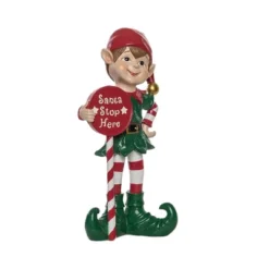 Transpac 12.25 In Multicolor Christmas Jolly Elf Figurine With Sign Decorative Object Polyresin Holiday Decor