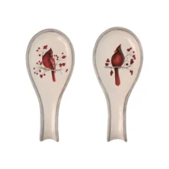 Transpac Dolomite Birch Cardinal Spoon Rest Set Of 2 Ceramic Red Tabletop Decor For Holiday Celebrations And Gift Giving
