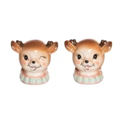 Transpac Dolomite Pink Vintage Reindeer Salt And Pepper Shaker Set Ceramic Christmas Decor Unique Holiday Table Accent