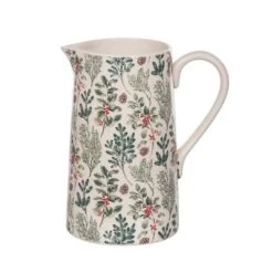 Transpac Dolomite Holiday Branches Pitcher 120oz Multicolor Ceramic Beverage Server For Christmas Tabletop Decor