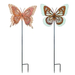 Transpac Metal Layered Butterfly Yardstakes Set Of 2 Colorful Garden Stakes Decorative Indoor Outdoor Decor Gift Idea