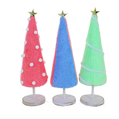 Transpac 11.0 Inch Fabric Punch Needle Tree Set Christmas Decorative Tree Set , Christmas Decor Fabric Wrapped Cone Wooden Base (3PC) 1 Transpac 11.0 Inch Fabric Punch Needle Tree Set Christmas Decorative Tree Set , Christmas Decor Fabric Wrapped Cone Wooden Base (3PC)