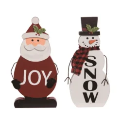 Transpac Wooden Standing Santa And Snowman Decor Set Of 2 Christmas Home Decorations For Festive Holiday Cheer