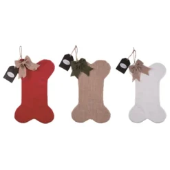 Transpac Fabric Bone Stocking Set Of 3 Christmas Home Decorations Holiday Stockings Made Of Durable Polyester